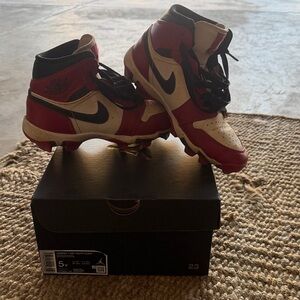 Nike Jordan 1 Mid Youth Cleat Kids Red, Black and and Cream